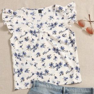 Ruffle sleeve floral print v neck blouse